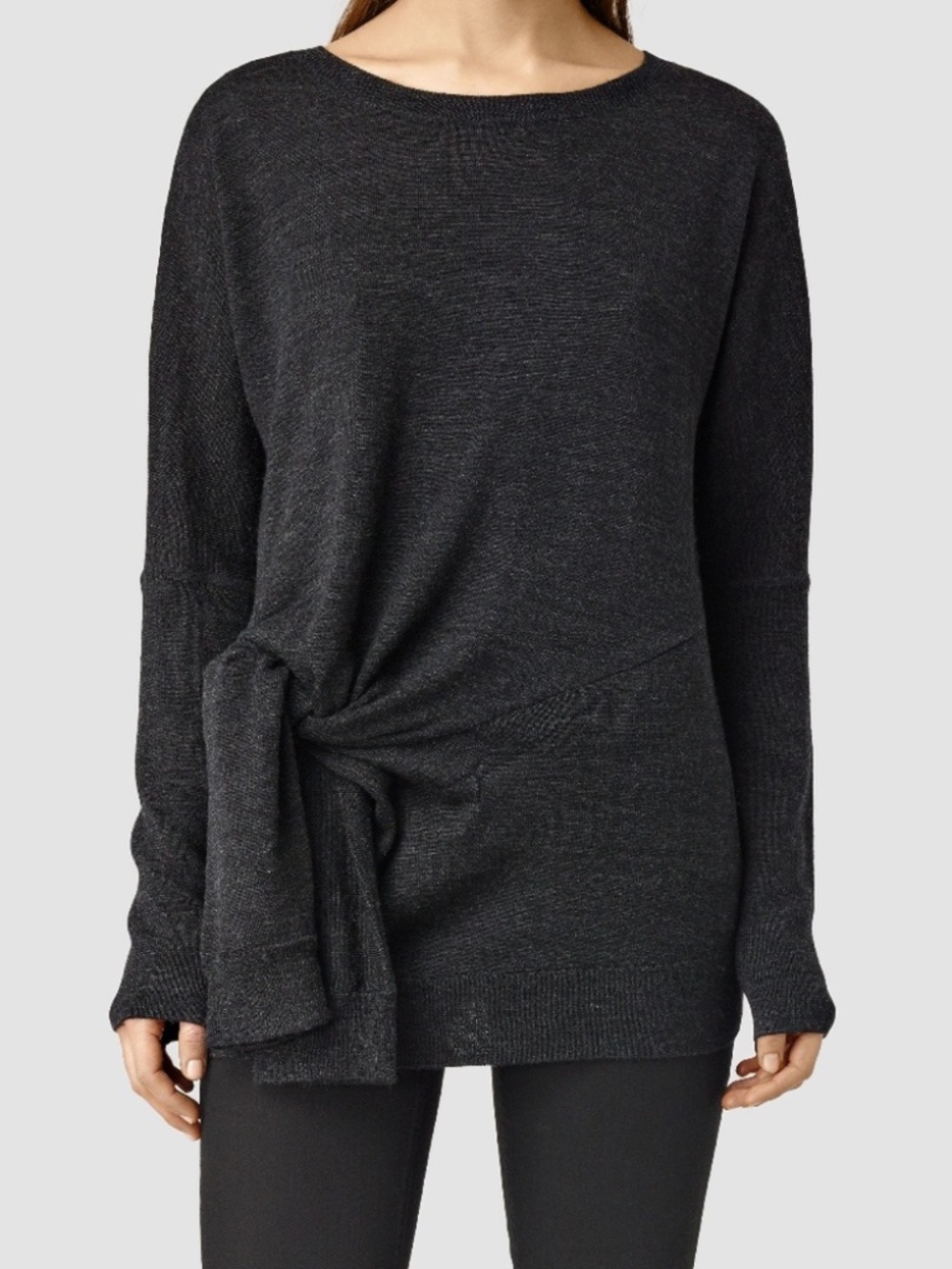 ALLSAINTS Charcoal Grey Merino Wool Knot Jumper - Size M